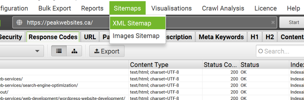 Exporting an XML Sitemap from Screaming Frog